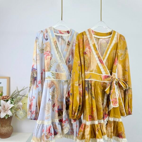 Ascension lace-trimmed tiered printed cotton-voile mini wrap dress