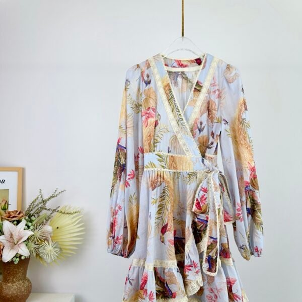 Ascension lace-trimmed tiered printed cotton-voile mini wrap dress white