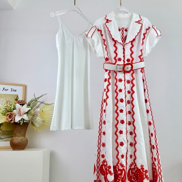 Lucky embroidered linen minidress red
