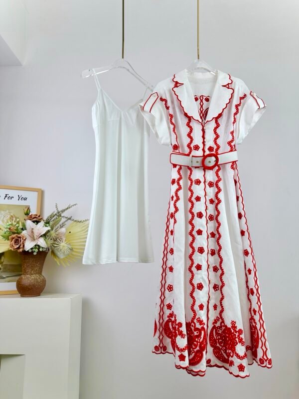 Lucky embroidered linen minidress red