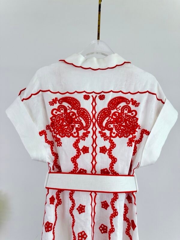 Lucky embroidered linen minidress red - Image 3