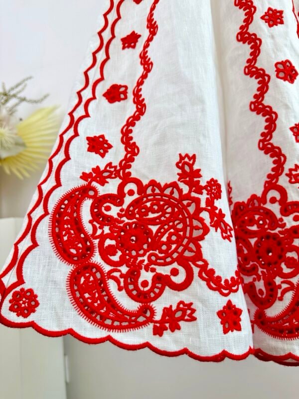 Lucky embroidered linen minidress red - Image 4