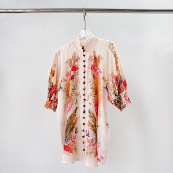 Ascension embellished shirred floral-print ramie blouse