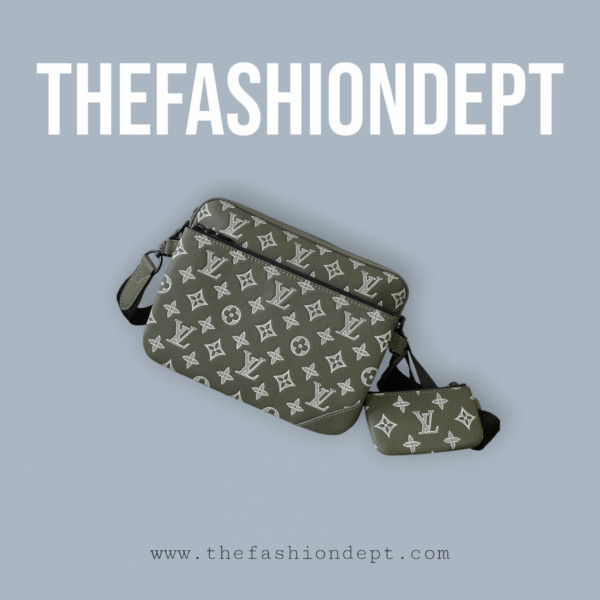 Trio Messenger Bag Leather Monogram Olive Green