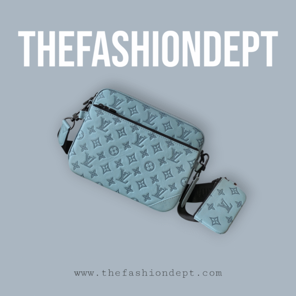 Trio Messenger Bag Leather Monogram Baby Blue