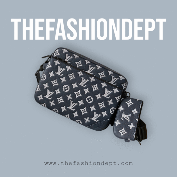 Trio Messenger Bag Leather Monogram Navy Blue