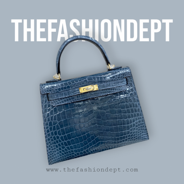 Kelly 25 blue sapphire, croc, gold