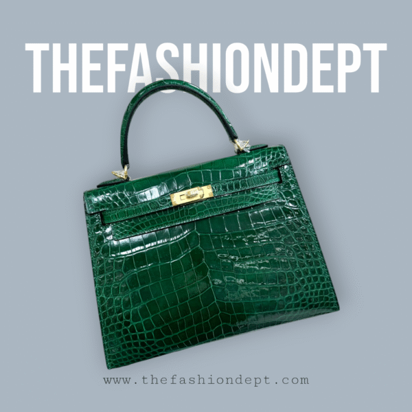 Kelly 25 emerald, croc, gold