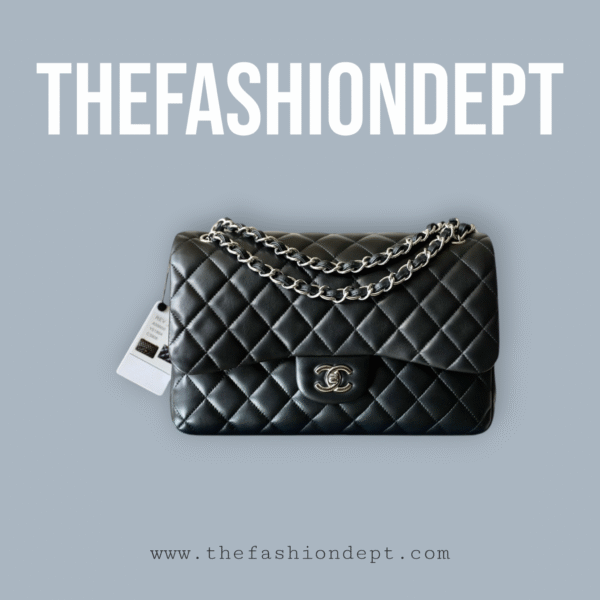Flap bag jumbo lambskin black, silver