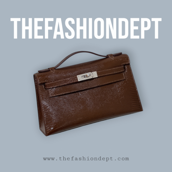 Kelly pochette lizard brown, silver