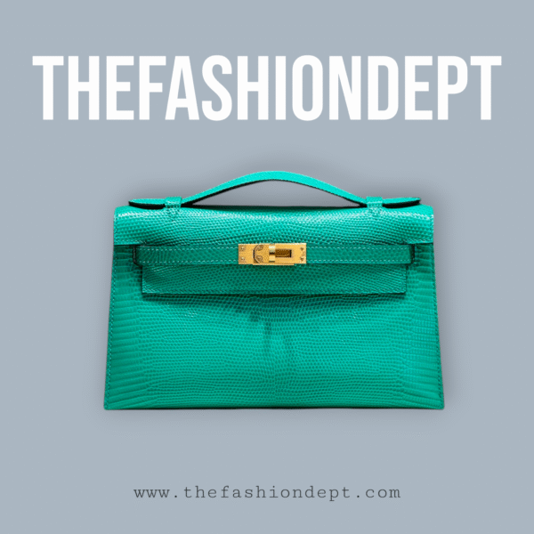 Kelly pochette lizard turquoise, gold