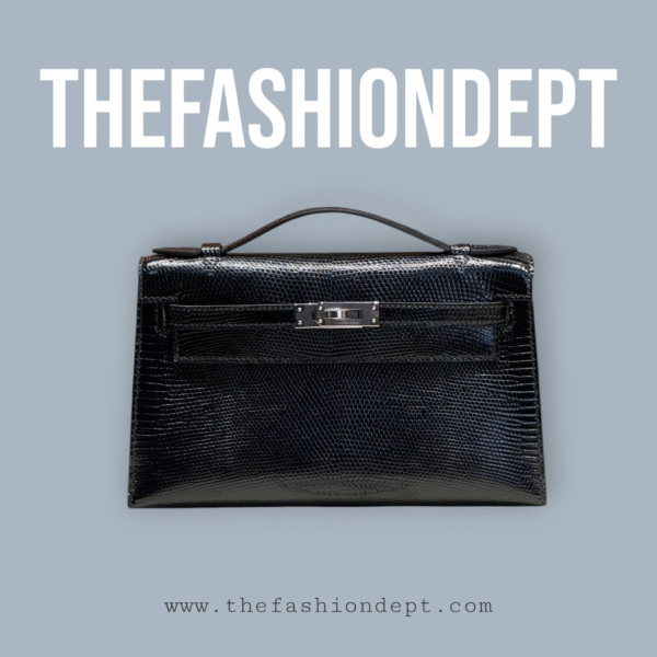 Kelly pochette lizard black, silver
